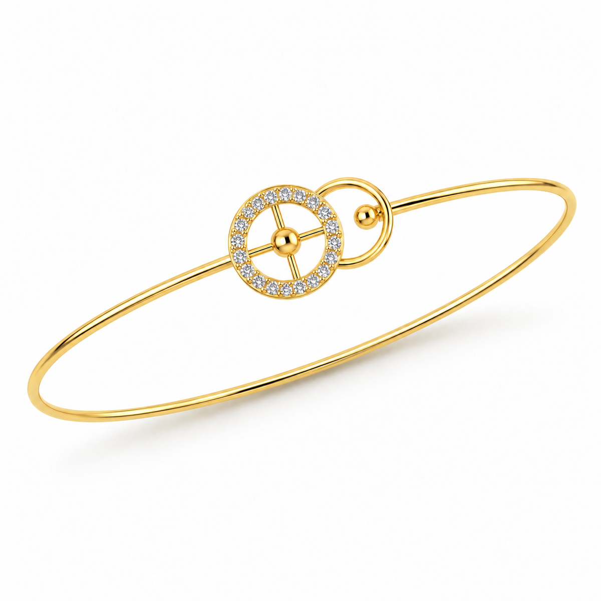 Celestial Orbit Diamond Gold Bangle - angled product view