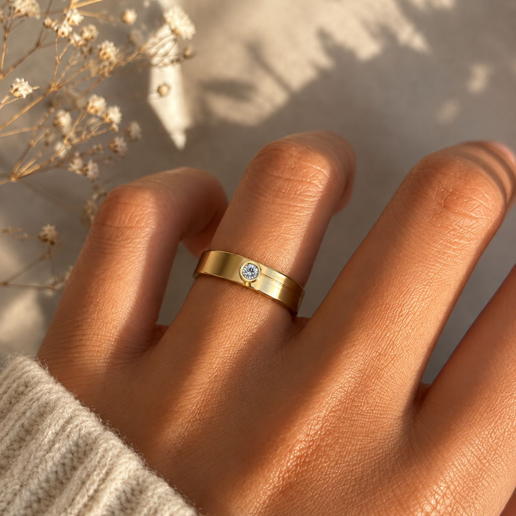 Bezel Solitaire Groove Band - worn view 1