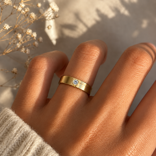 Bezel Solitaire Groove Band - worn view 1