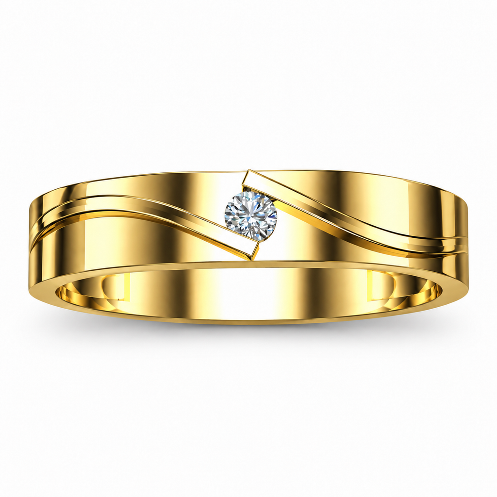 Modern Wave Solitaire Gold Band - product view