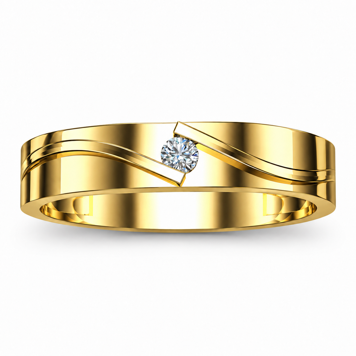 Modern Wave Solitaire Gold Band - product view