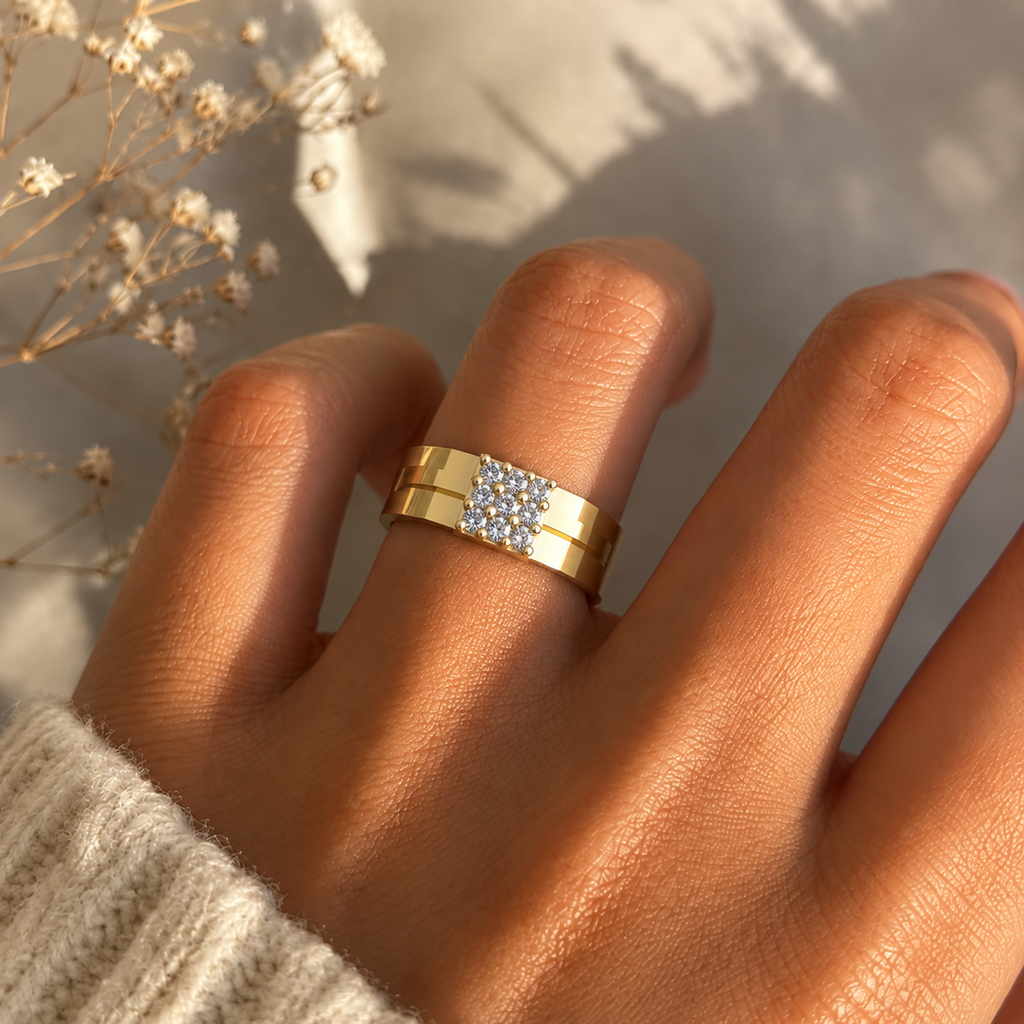 Nine-Stone Double-Rail Diamond Band - worn view 1