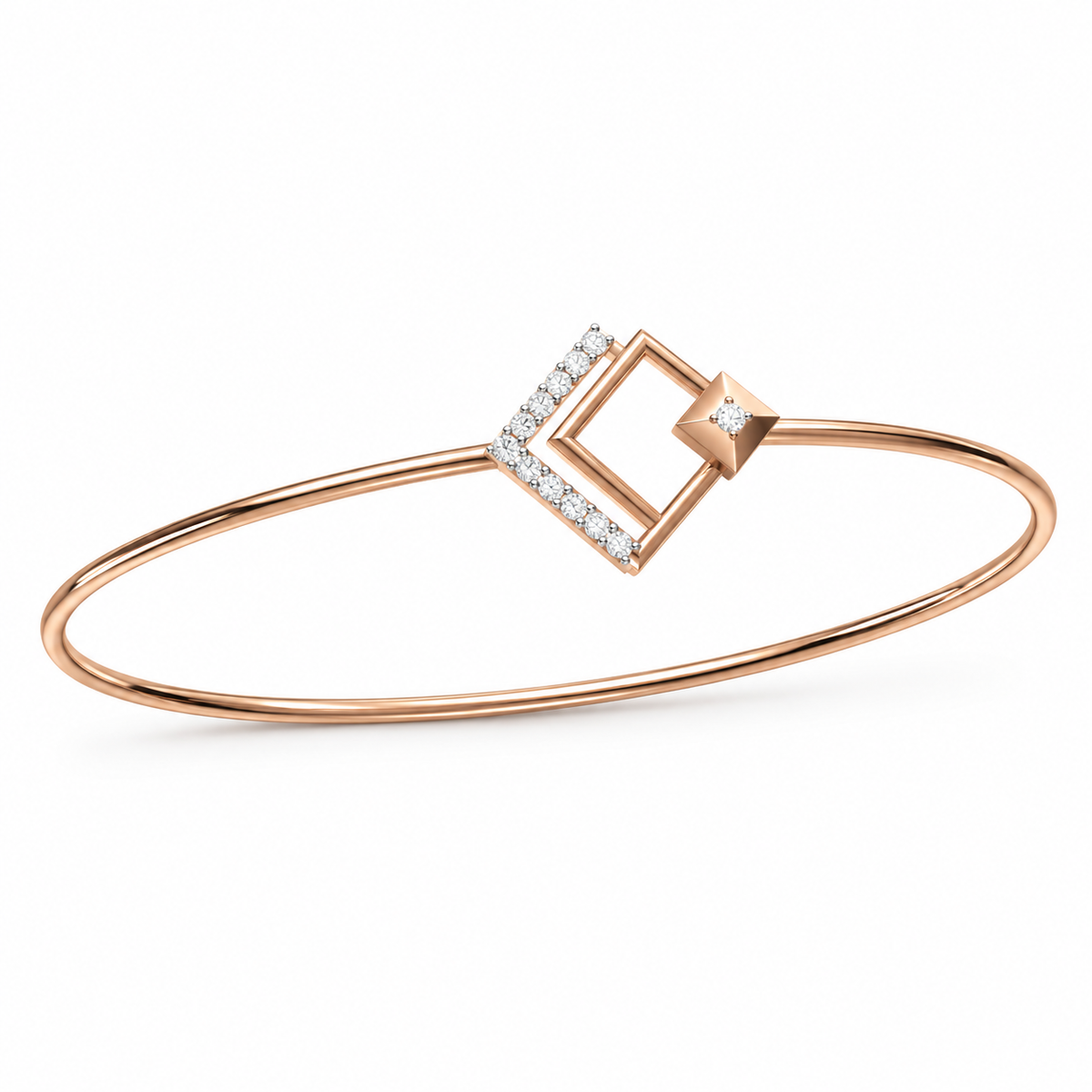 Rose Gold Square Orbit Diamond Bangle - angled product view
