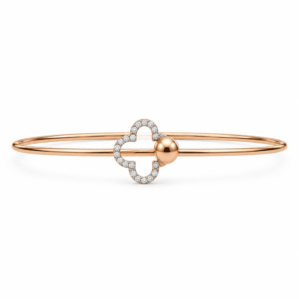 Rose Gold Clover Diamond Bangle - product view