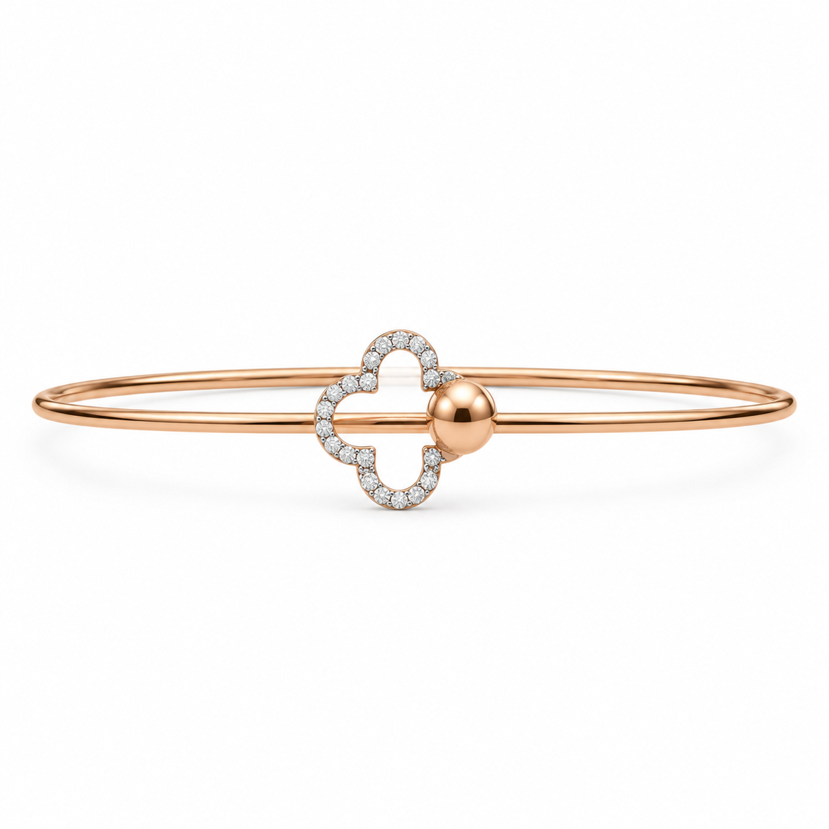 Rose Gold Clover Diamond Bangle - product view