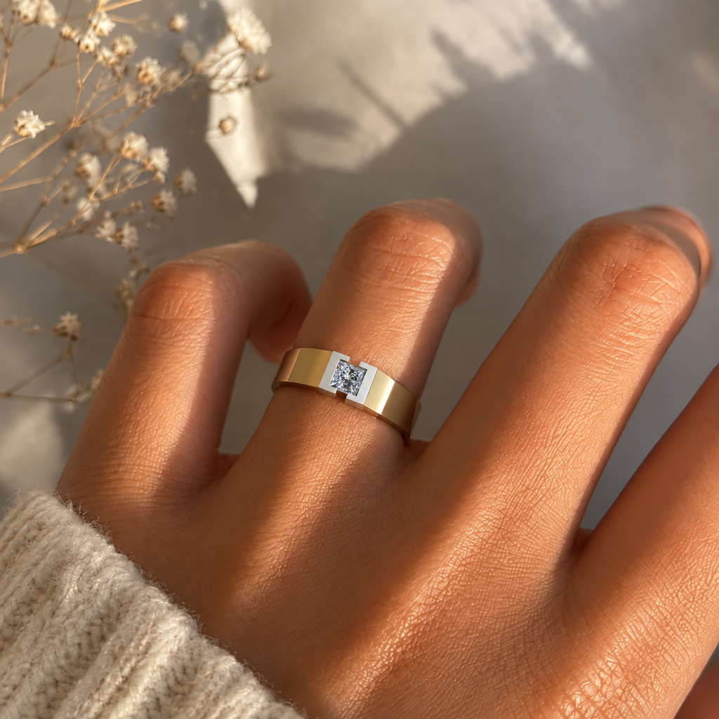 Two-Tone Princess-Cut Diamond Band - worn view 1