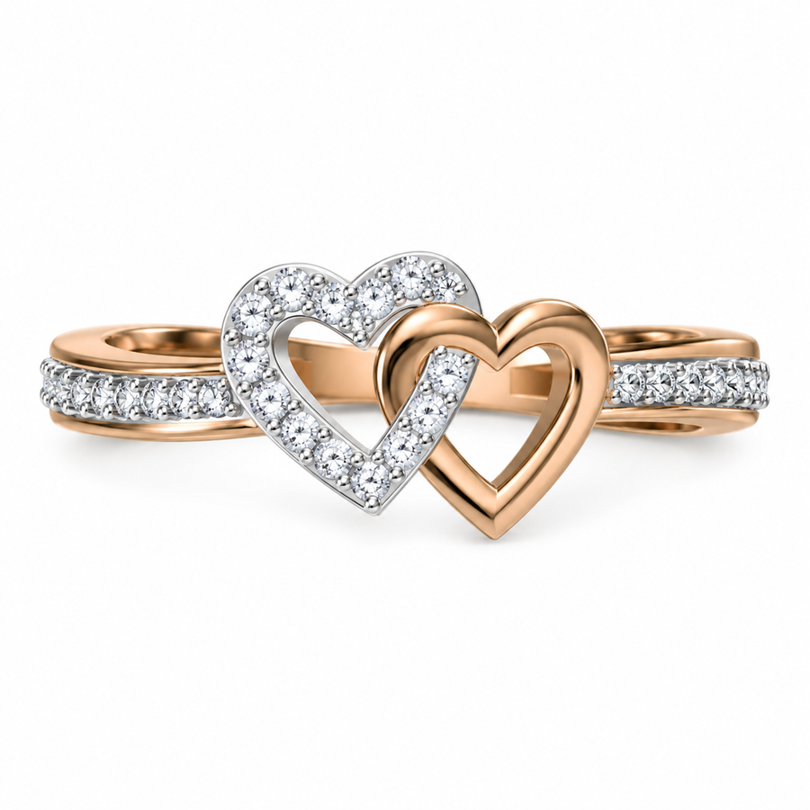 Interlocking Hearts Diamond Rose Gold Ring - product view