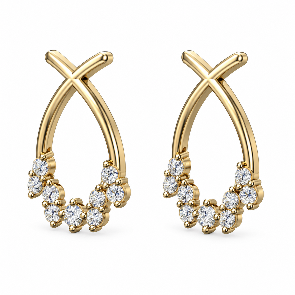 Crossover Arc Diamond Stud Earrings