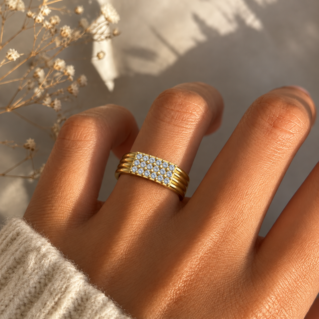 Grand Triple-Rail Pave Diamond Band - worn view 1