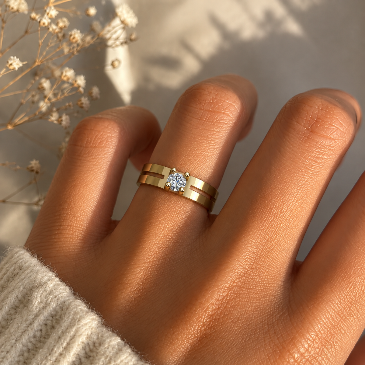 Split-Band Solitaire Ring - worn view 1