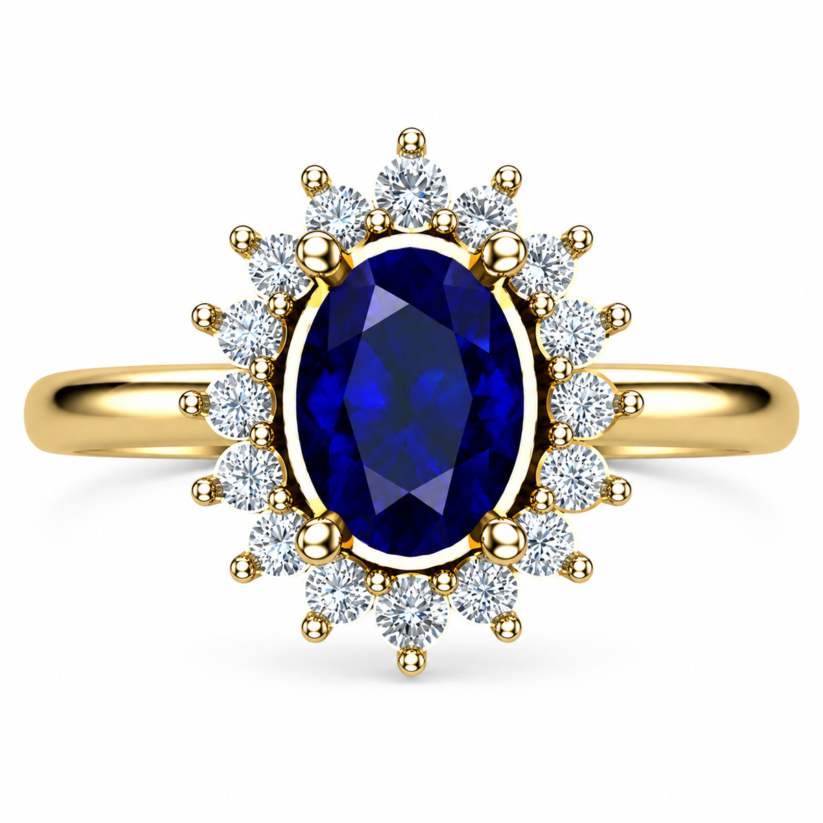 Royal Blue Oval Halo Ring - view 4