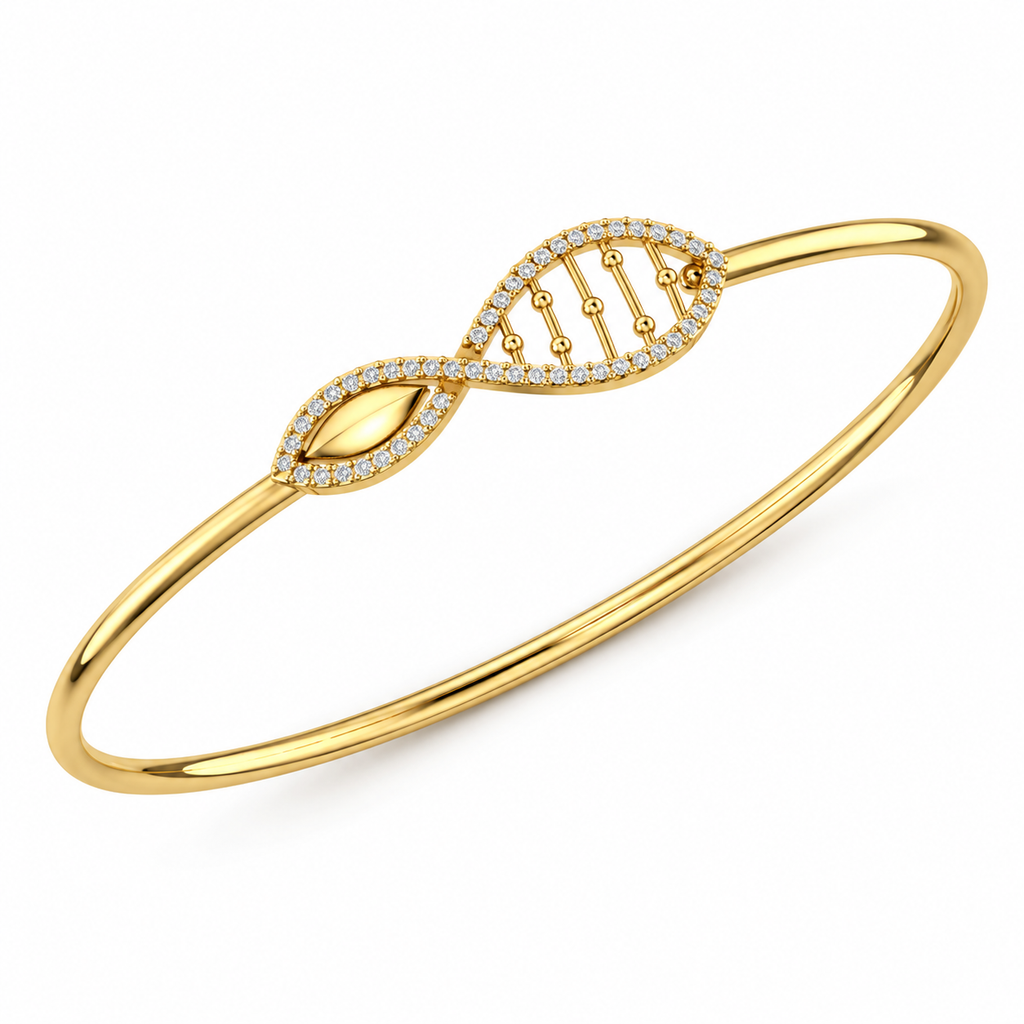 Marquise Lattice Diamond Gold Bangle - angled product view