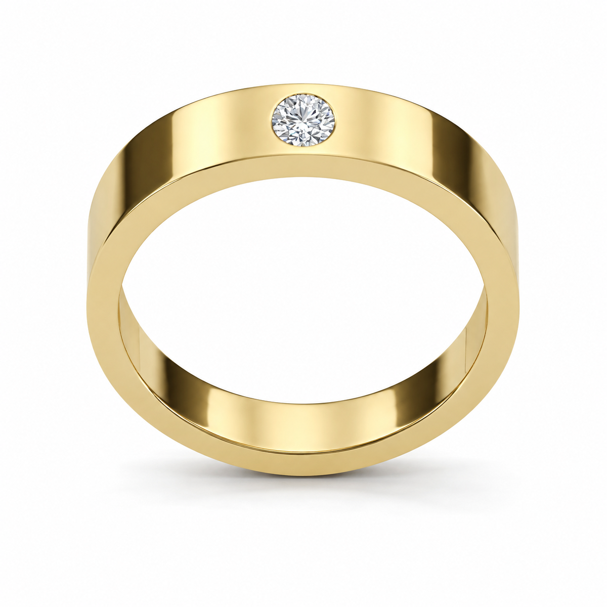 Single Diamond Wide Gold Band - view 4