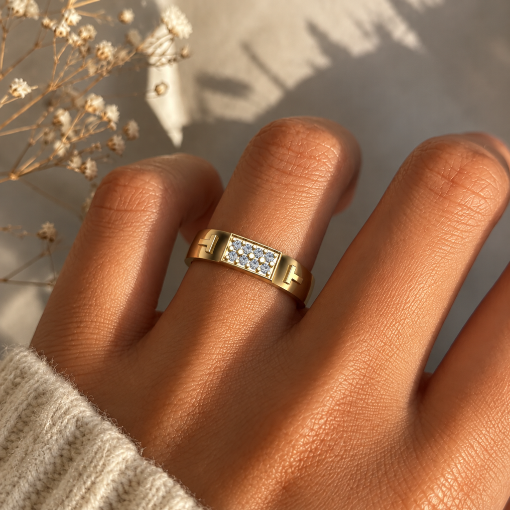 H-Motif Pave Diamond Band - worn view 1