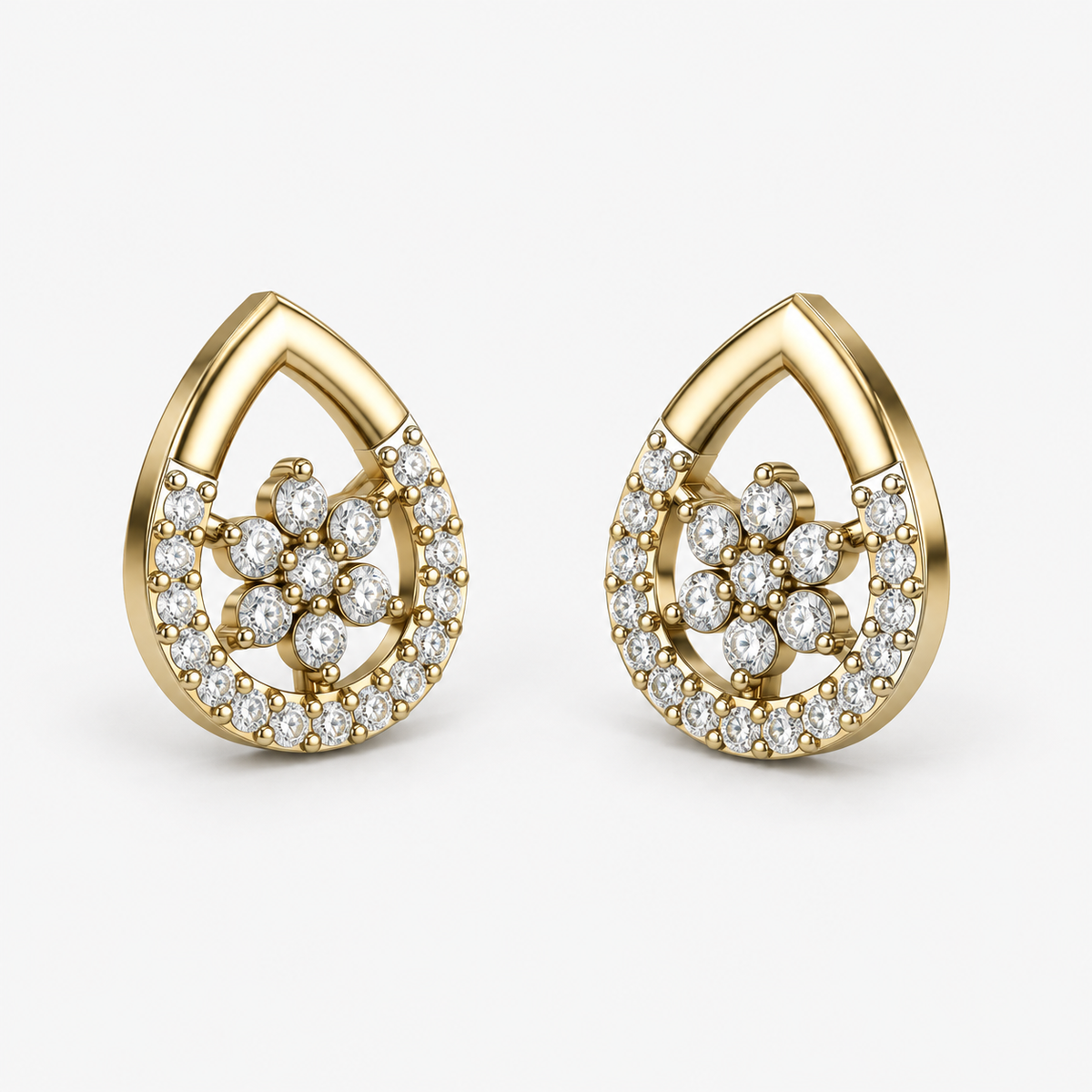 Teardrop Floral Cluster Diamond Stud Earrings