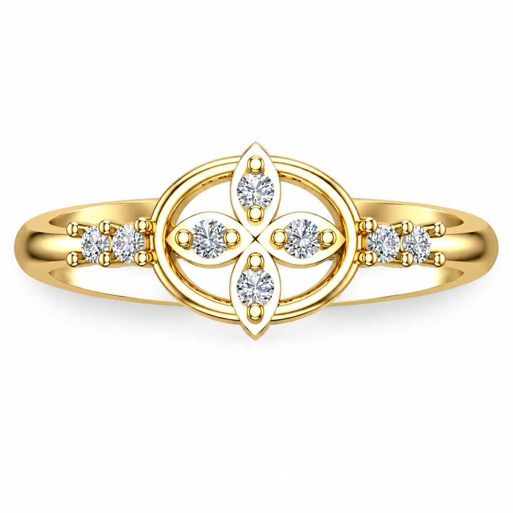 Four-Petal Halo Diamond Ring - product view