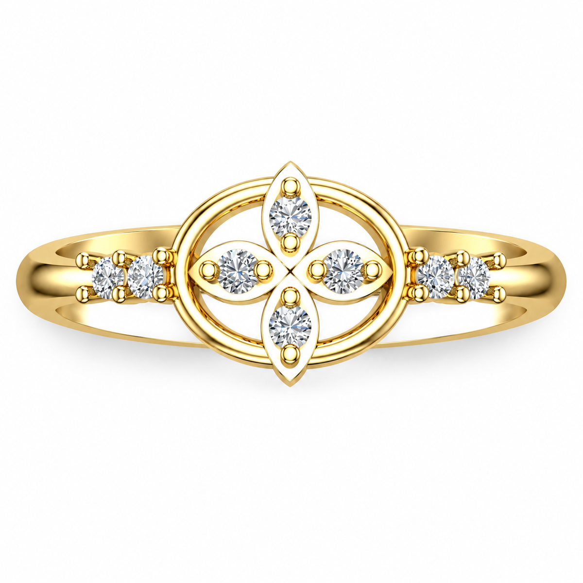Four-Petal Halo Diamond Ring - product view