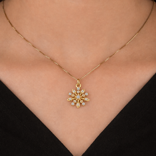 Celestial Bloom Snowflake Diamond Pendant - Angle 2