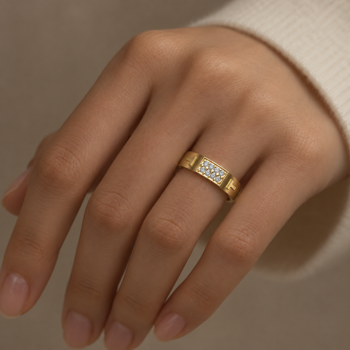 H-Motif Pave Diamond Band - worn view 2