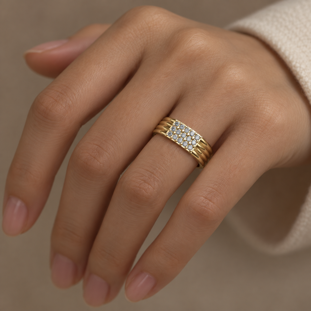 Grand Triple-Rail Pave Diamond Band - worn view 2