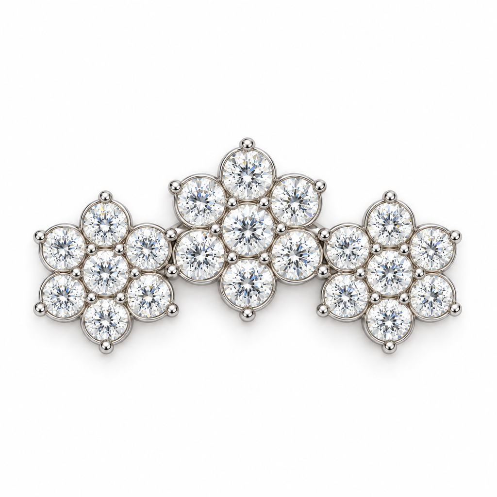 Triple Floral Cluster Diamond Pendant - angled product view