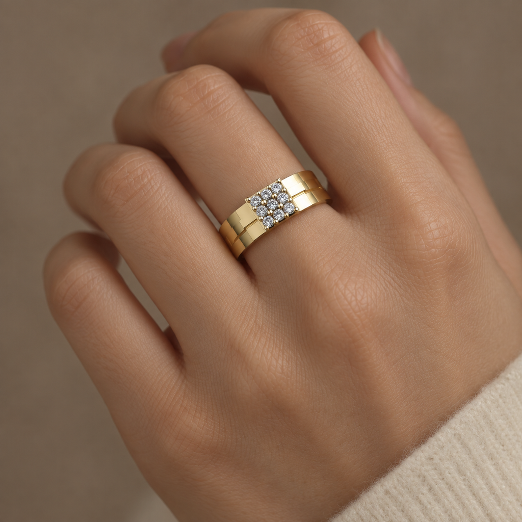 Nine-Stone Double-Rail Diamond Band - worn view 2