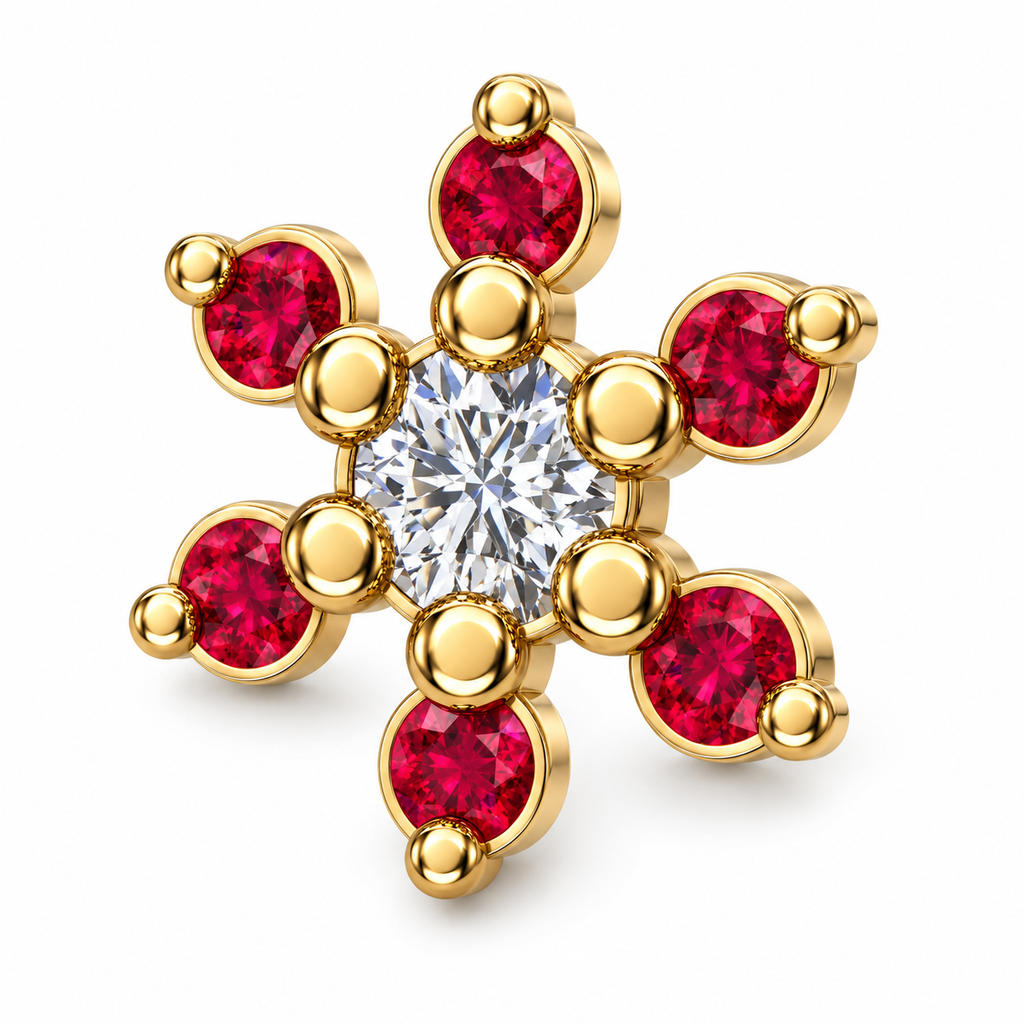 Crimson Petal Diamond Flower Pendant - angled product view