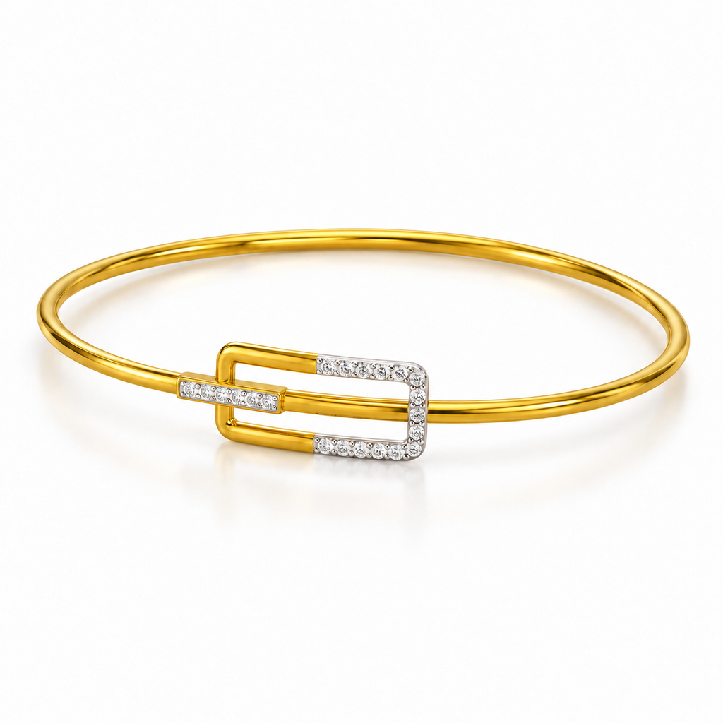 Geometric Buckle Diamond Gold Bangle - angled product view