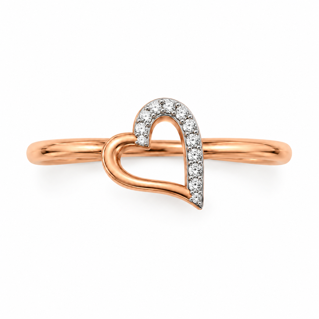Rose Gold Open Heart Diamond Ring - angled product view