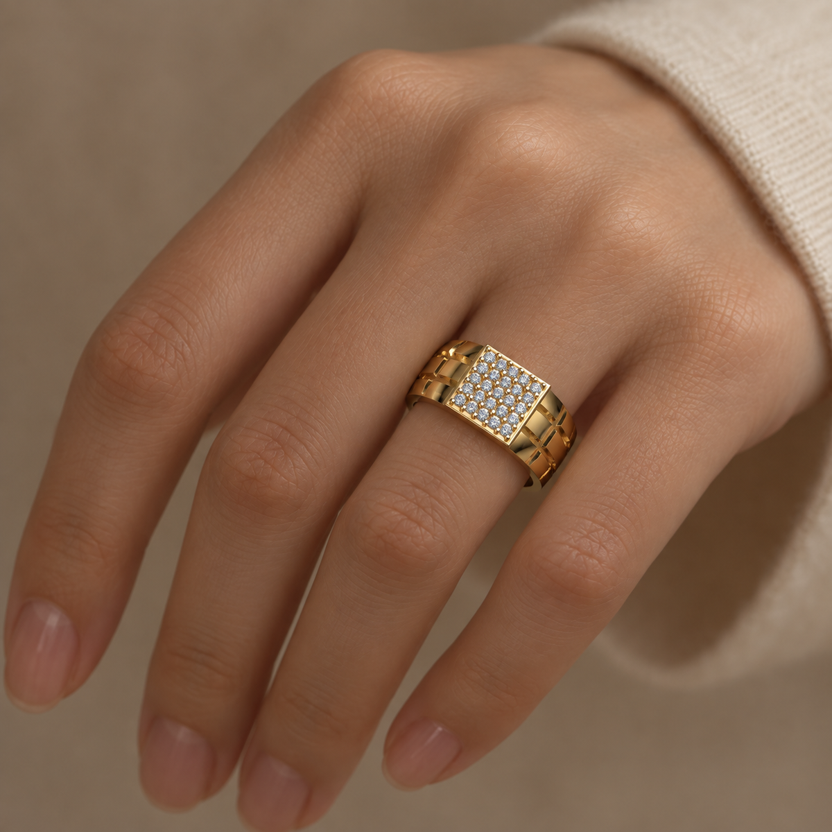 Grand Pave Square Signet Ring - worn view 2