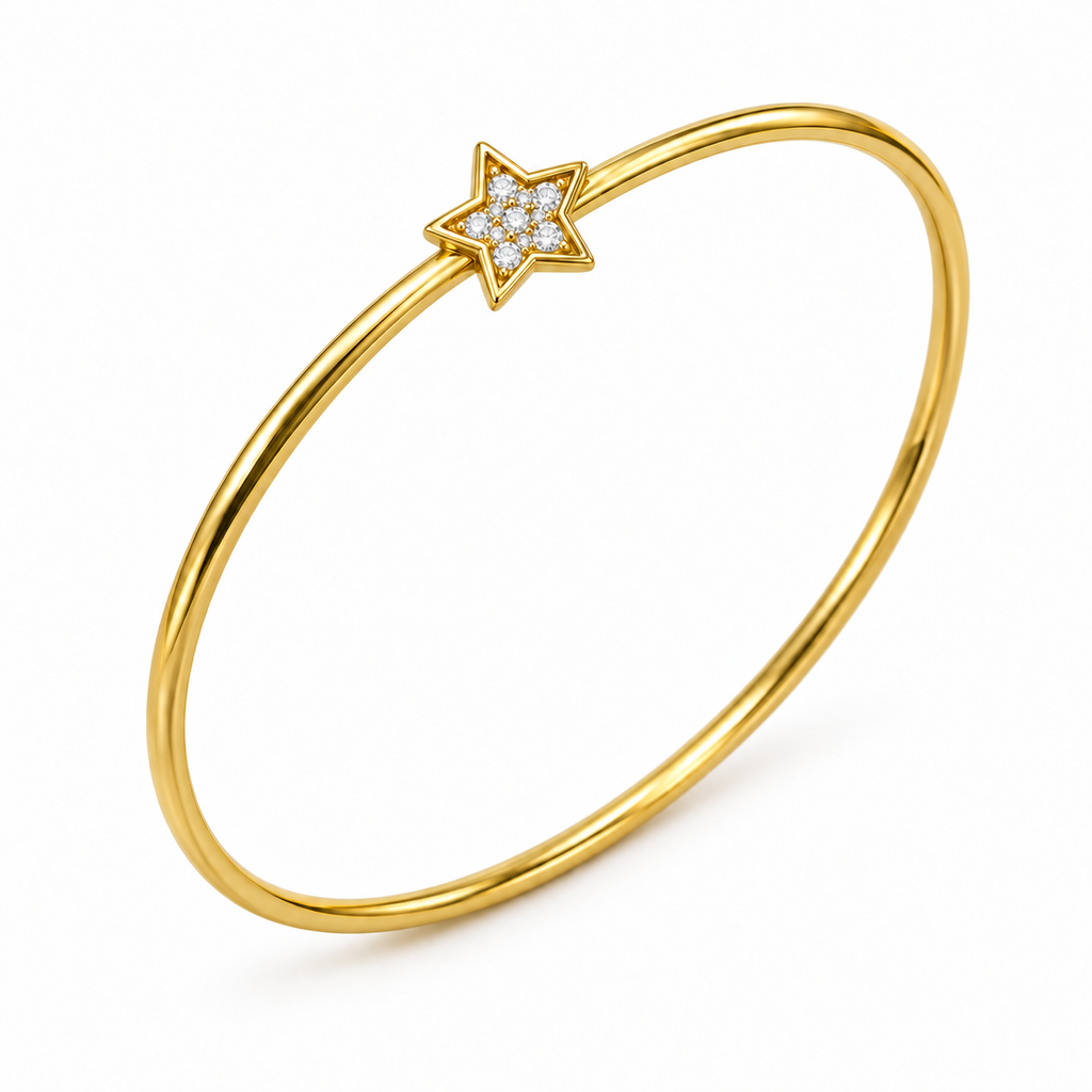 Star Motif Diamond Gold Bangle - angled product view