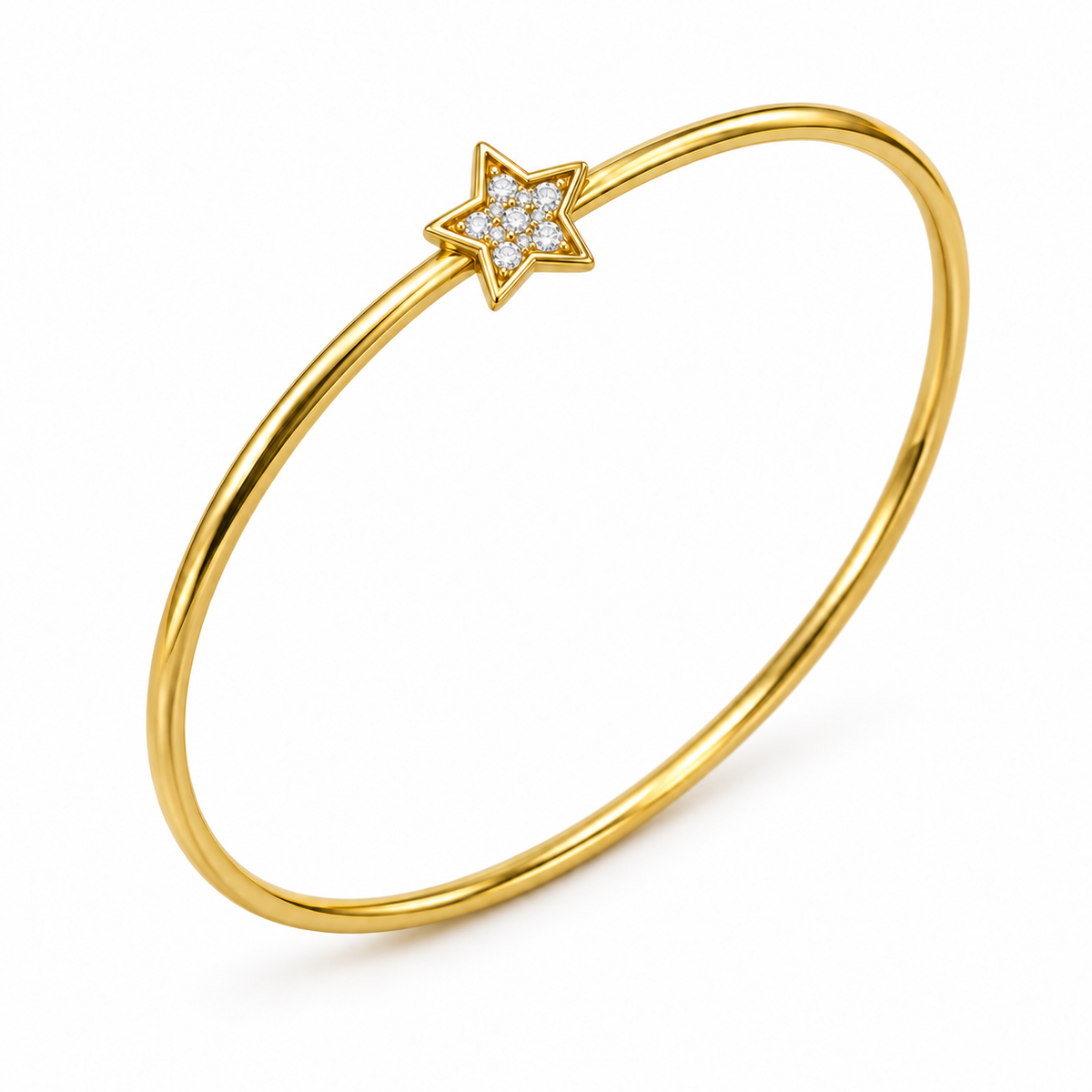 Star Motif Diamond Gold Bangle - angled product view