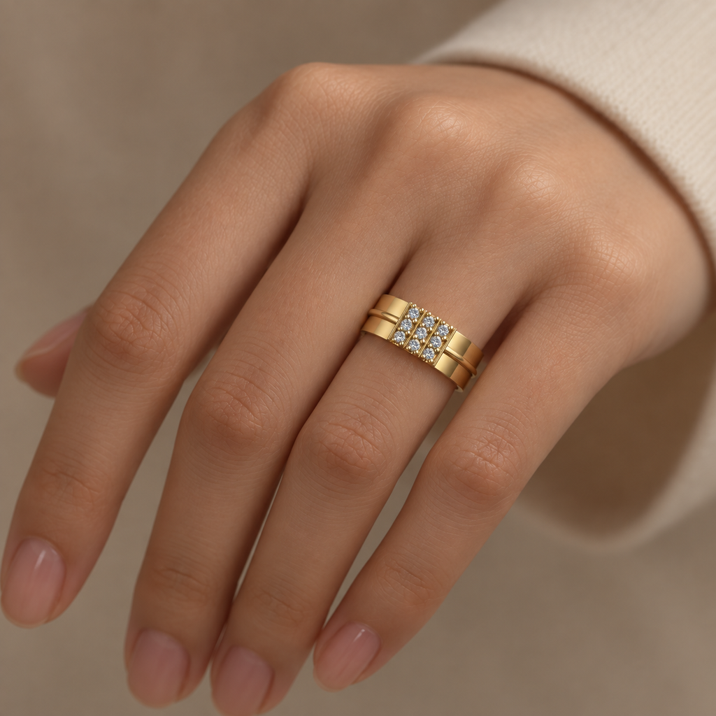 Triple-Rail Nine-Stone Diamond Band - worn view 2