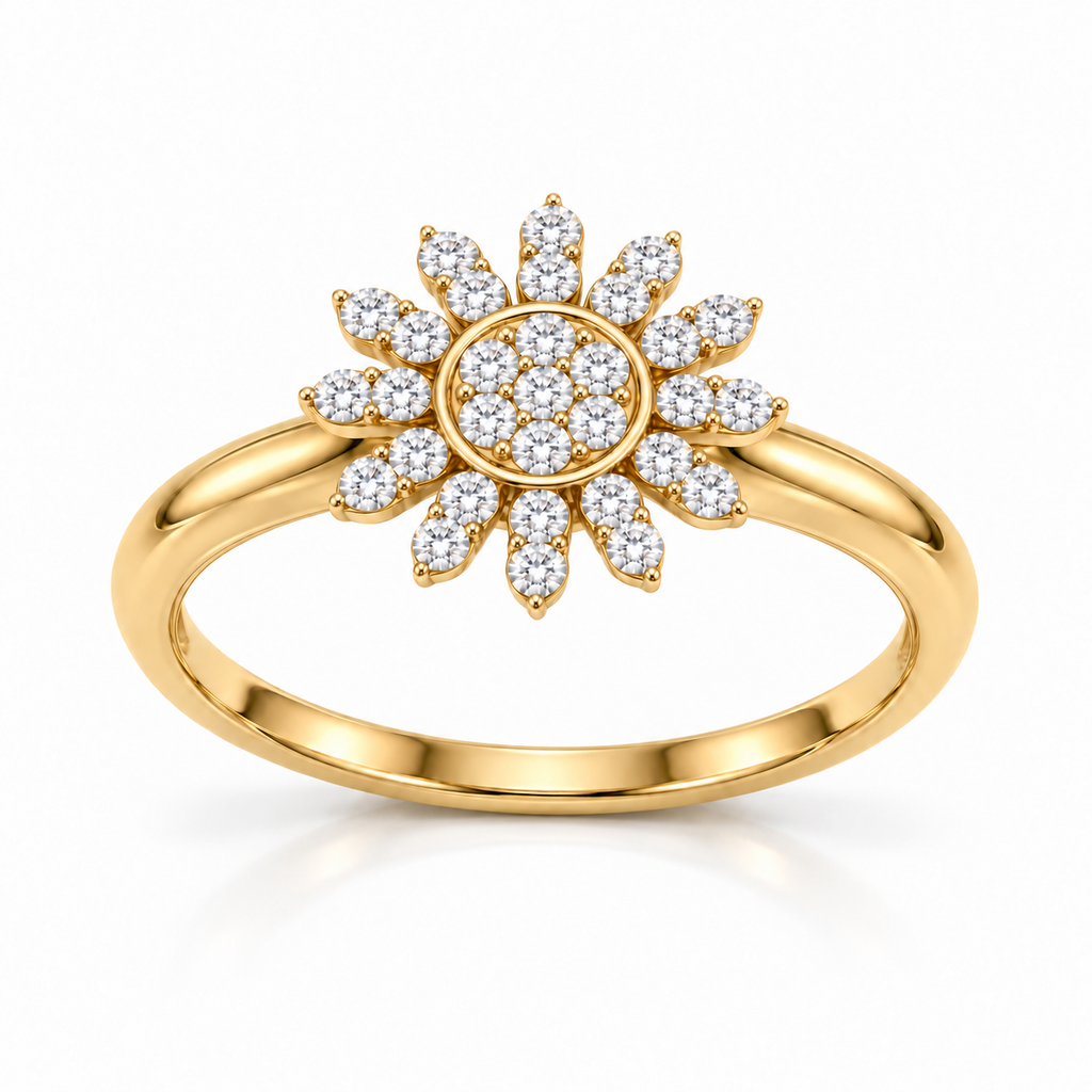 Sunflower Diamond Gold Ring - angled product view
