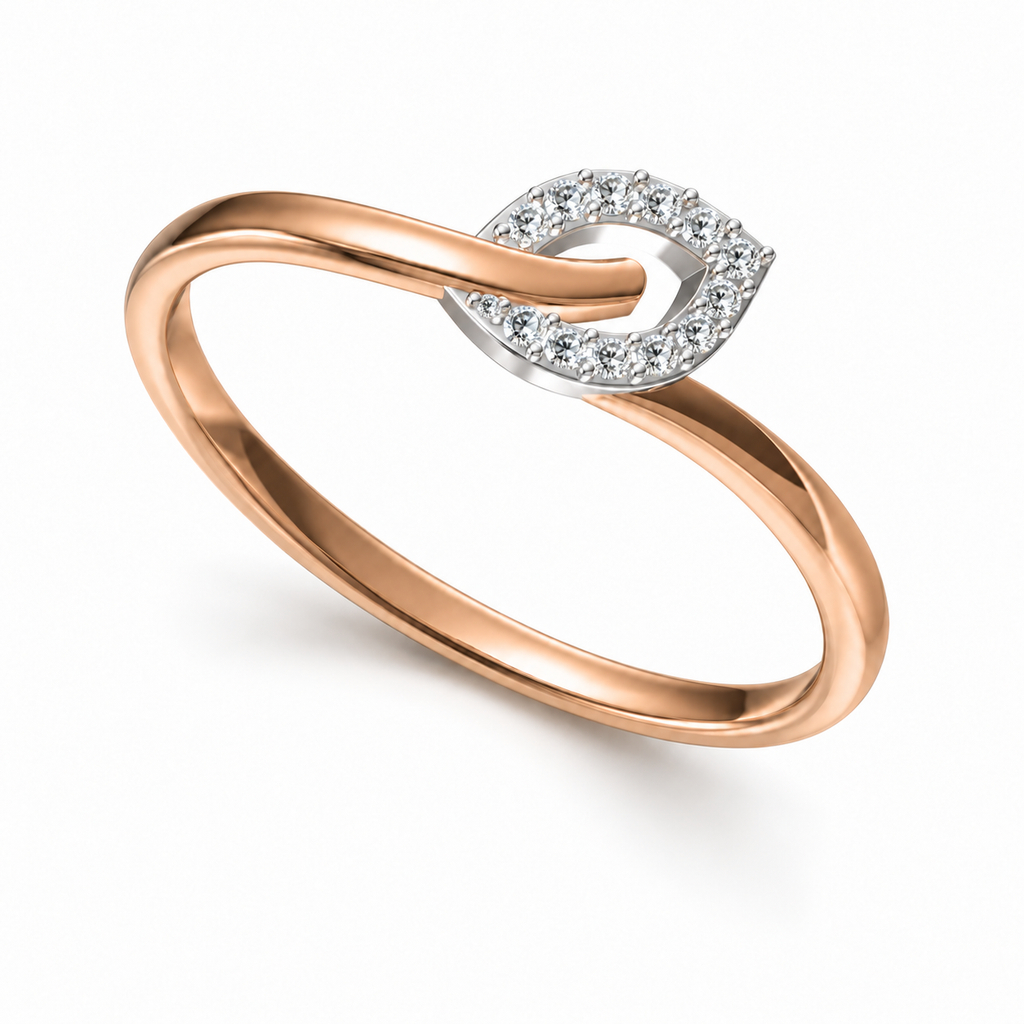 Interlocking Leaf Diamond Rose Gold Ring - angled product view