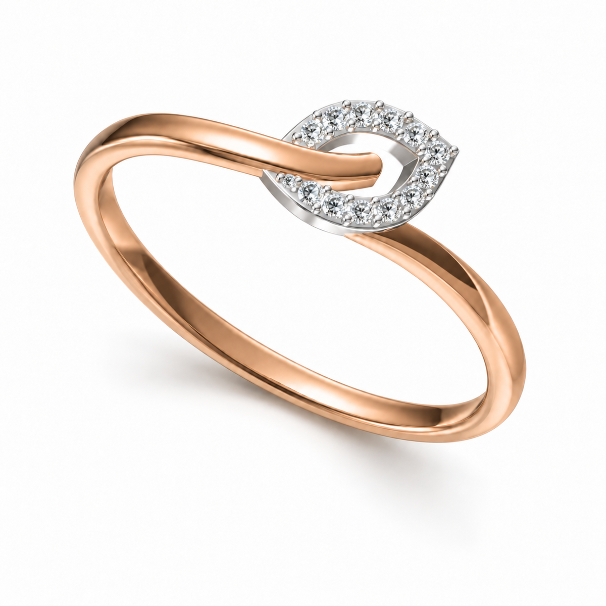 Interlocking Leaf Diamond Rose Gold Ring - angled product view