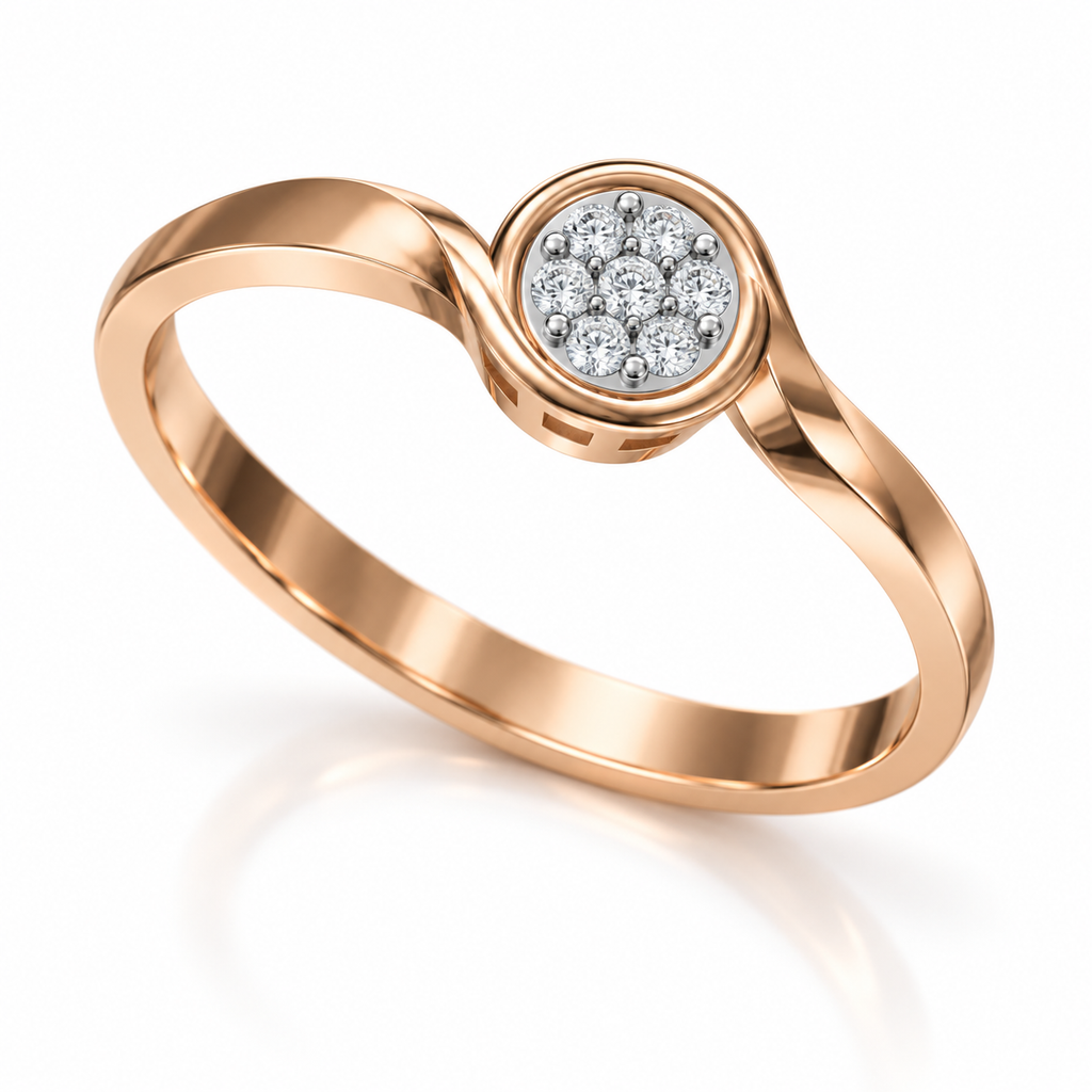Round Cluster Twist Rose Gold Ring - angled product view