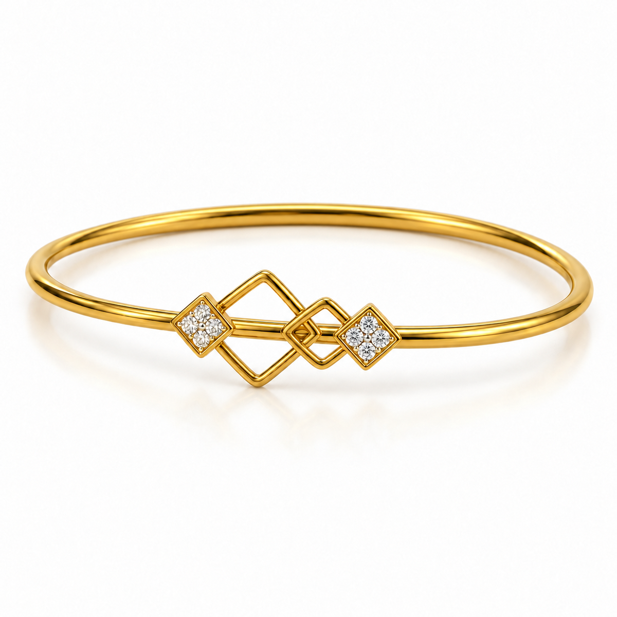 Interlocking Kite Diamond Gold Bangle - angled product view