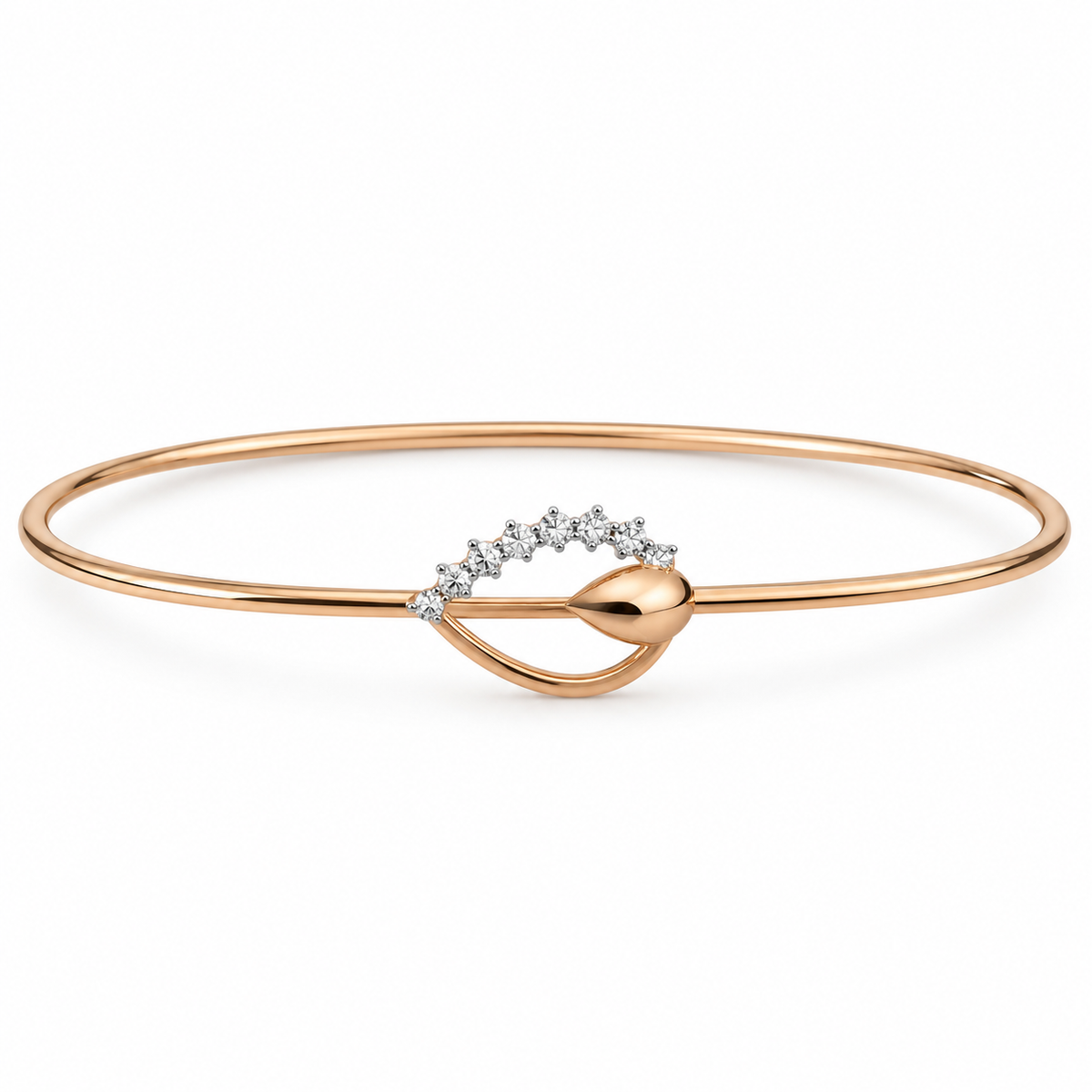 Rose Gold Leaf Arc Diamond Bangle - product view