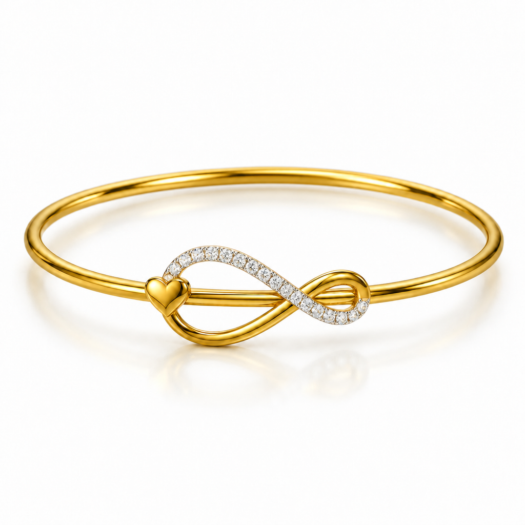 Infinity Knot Diamond Gold Bangle - angled product view