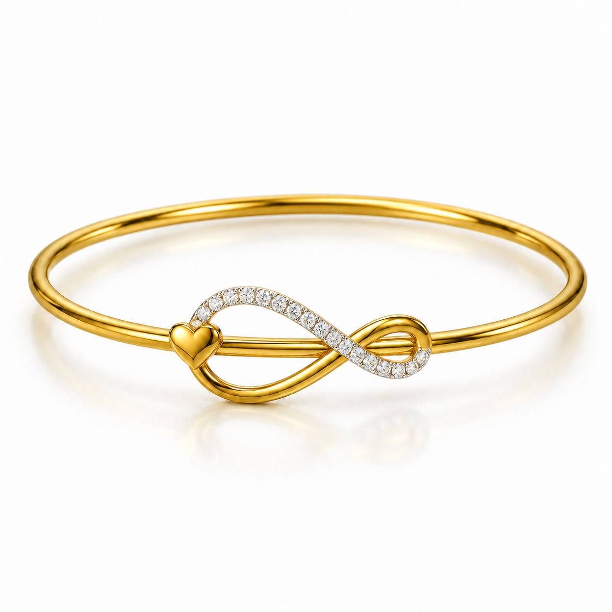 Infinity Knot Diamond Gold Bangle - angled product view