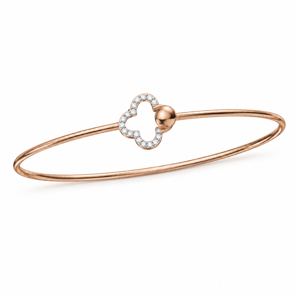 Rose Gold Clover Diamond Bangle - angled product view