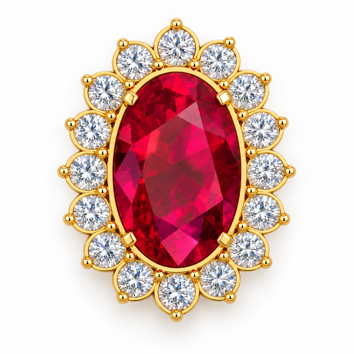 Crimson Oval Diamond Halo Pendant - angled product view