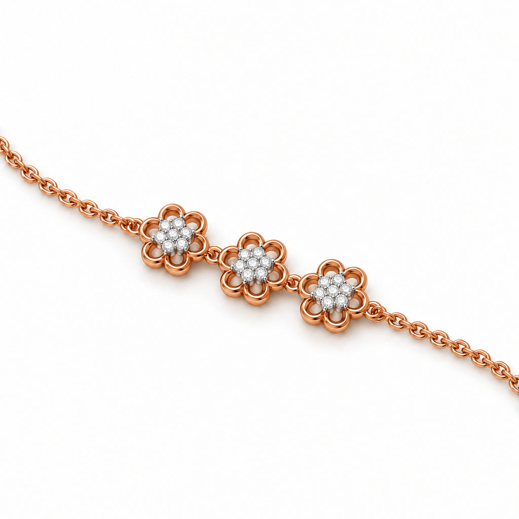 Seven Floral Diamond Link Bracelet - angled product view