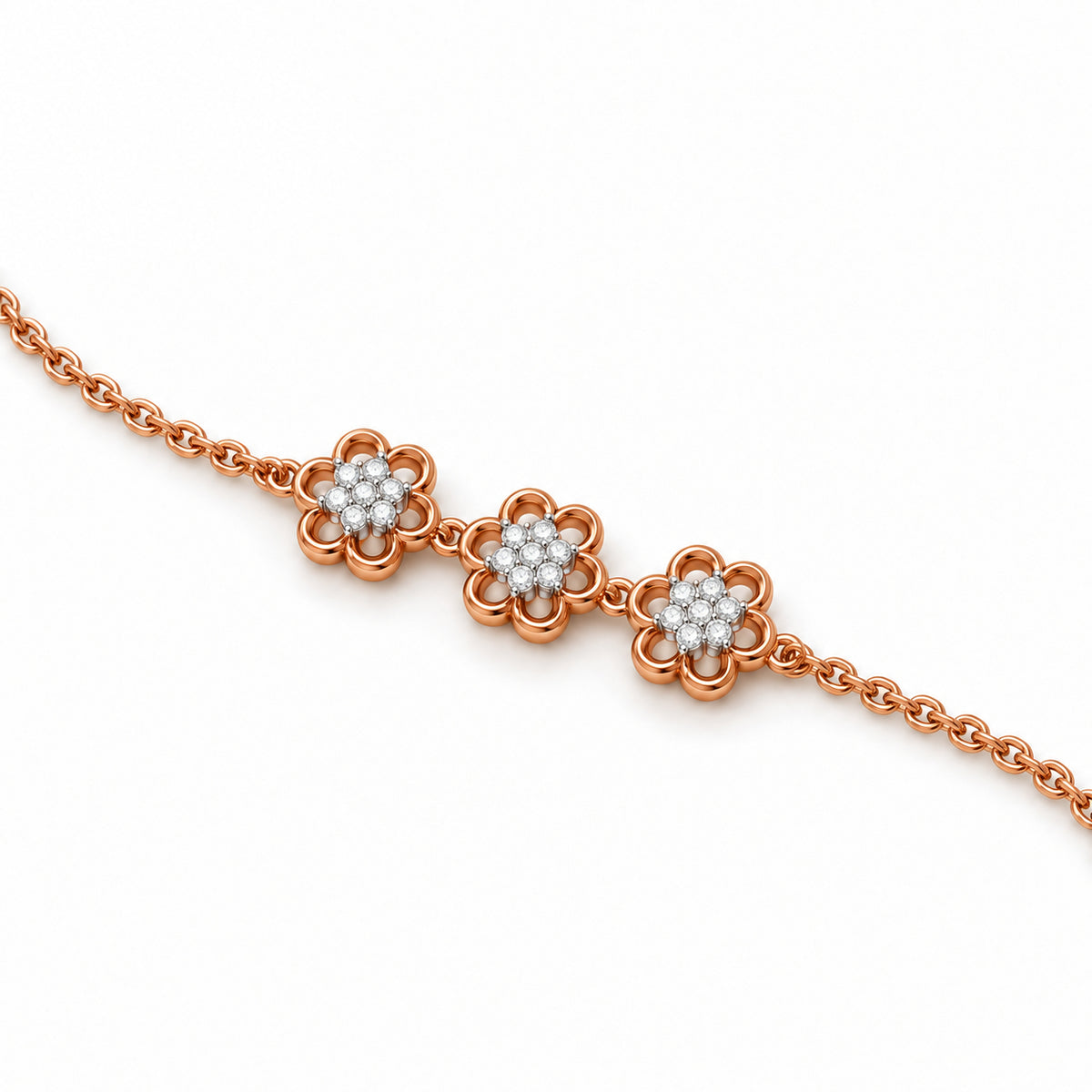 Seven Floral Diamond Link Bracelet - angled product view