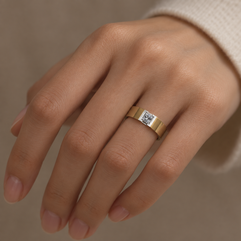 Two-Tone Princess-Cut Diamond Band - worn view 2