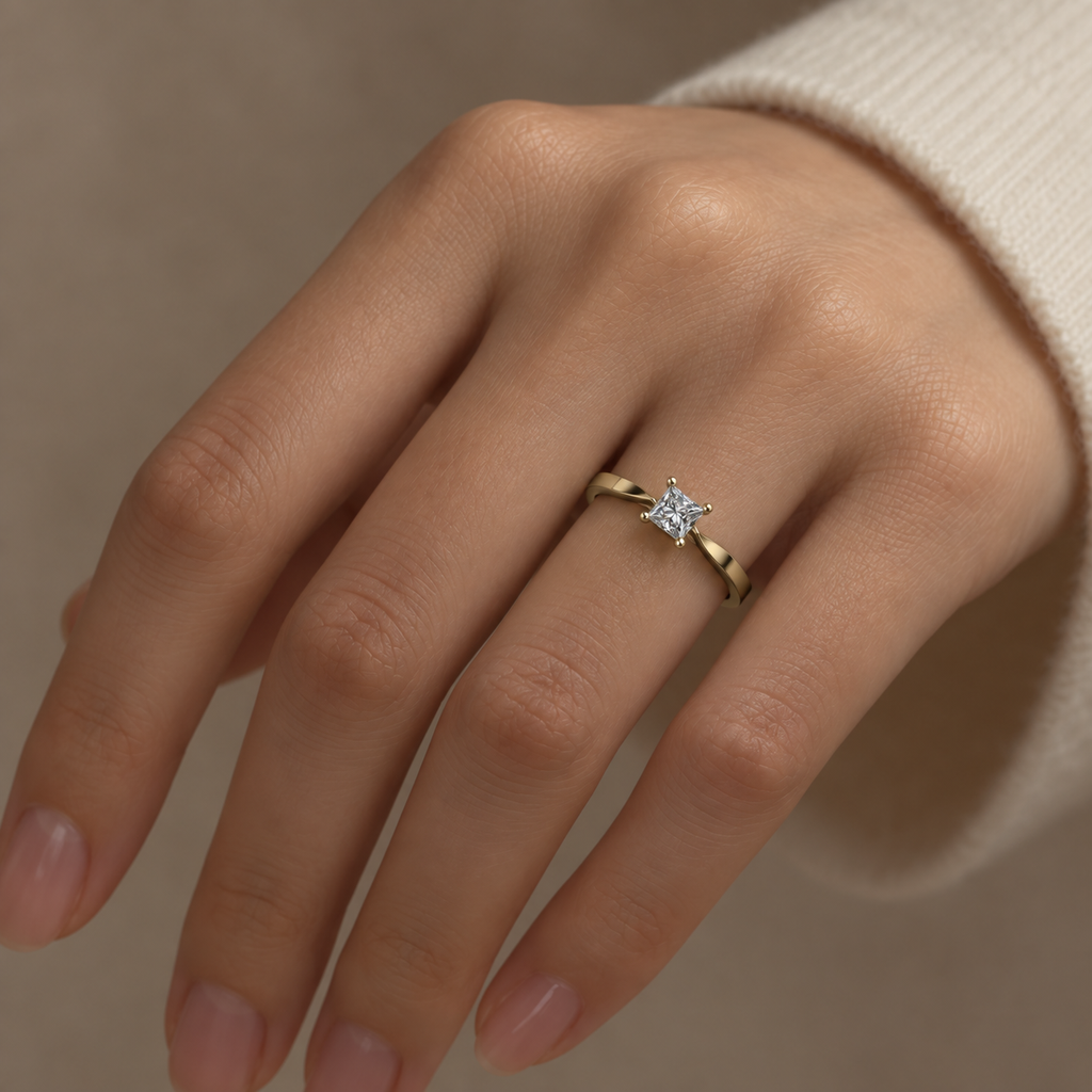Crown-Set Princess Solitaire Ring - worn view 2