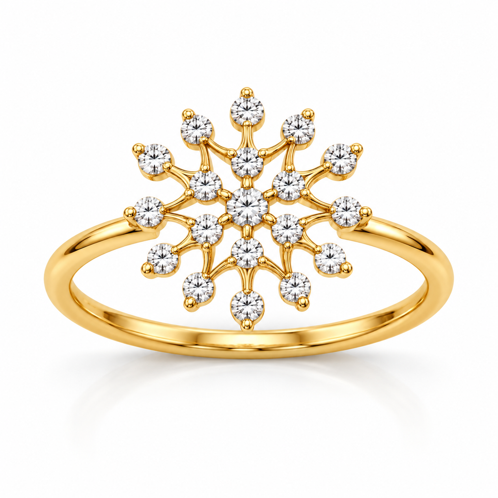 Snowflake Diamond Gold Ring - angled product view