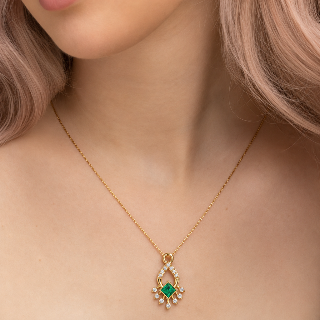 Verdant Teardrop Halo Diamond Pendant - Angle 1