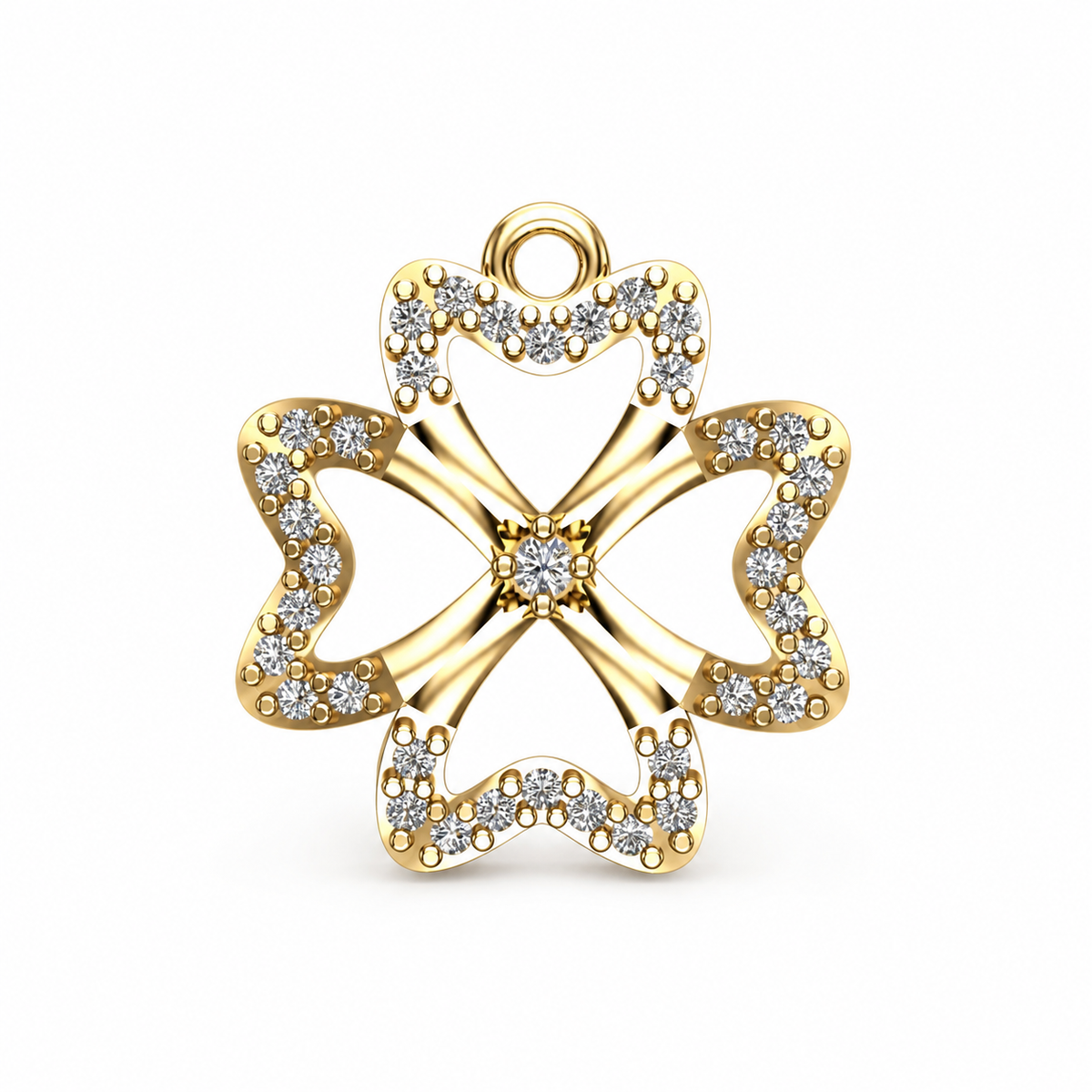 Four-Leaf Heart Clover Diamond Pendant - Angle 1